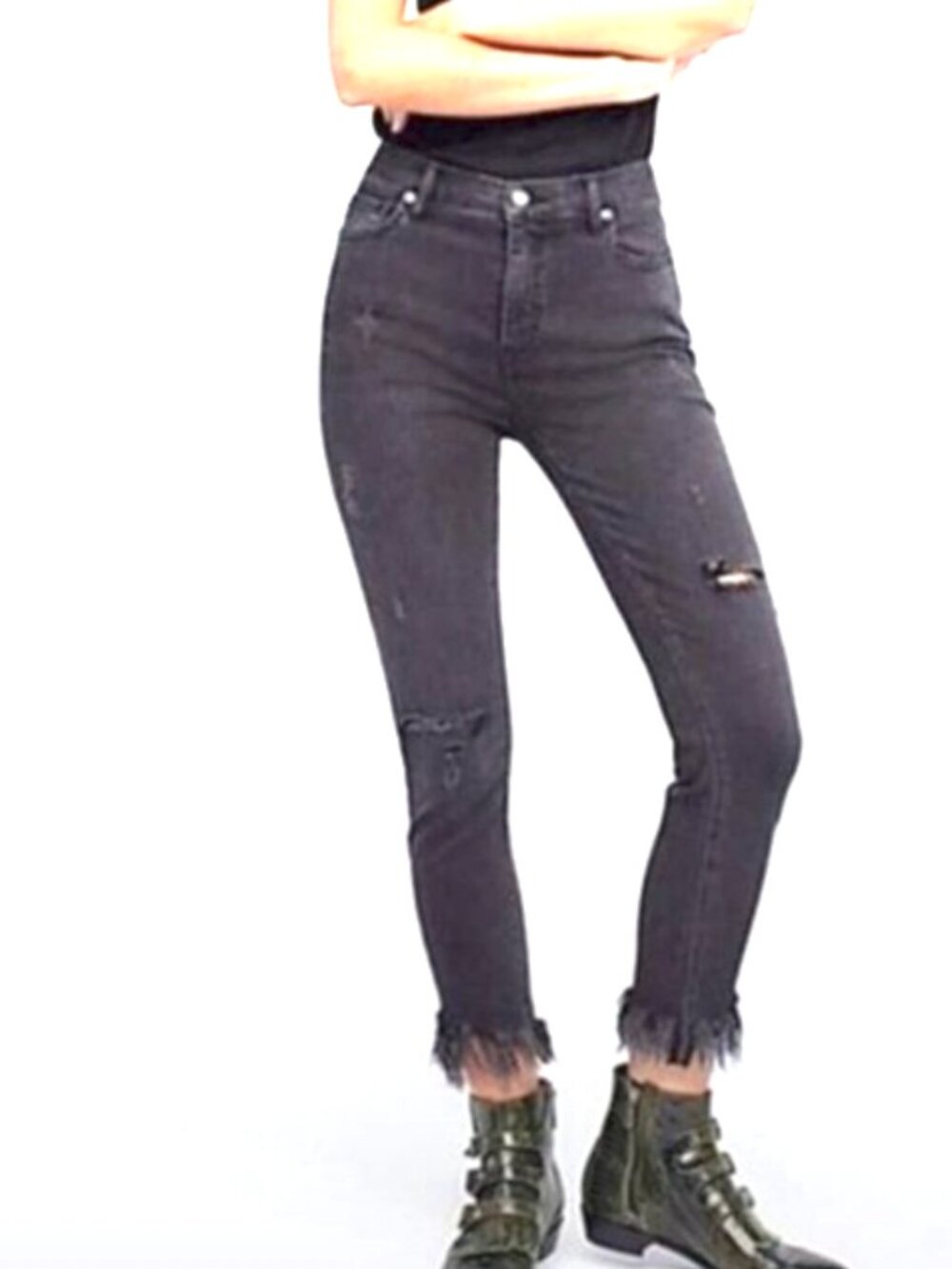 Free People "Great Heights "Frayed Black Wash Skinny Jeans - Size 27/US Size 4